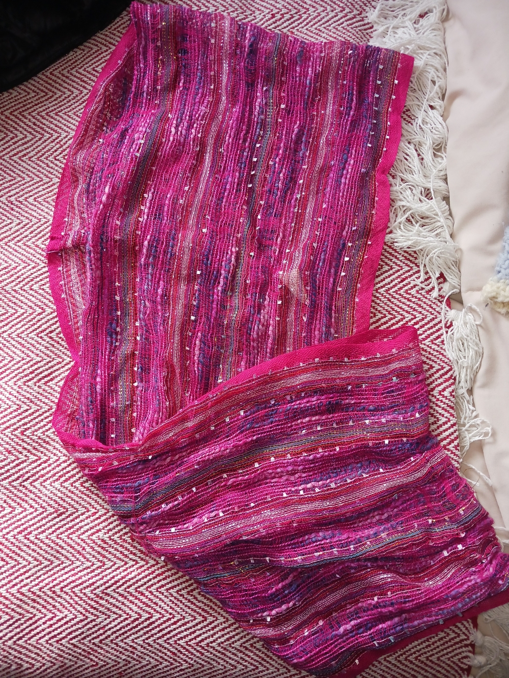 Bright Pink Sequined Wrap Scarf